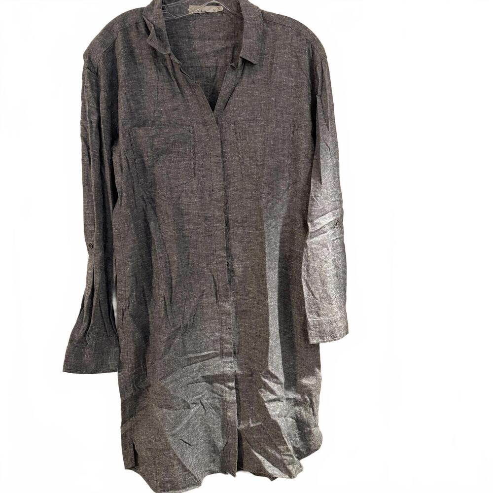 prAna La Noa Dress Gray Chambray Hemp/Tencel Button Down Dres SZ M GorpCore